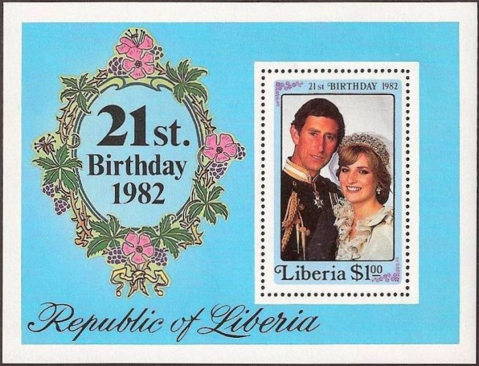Liberia 1982 21st Birthday of Princess Diana Souvenir Sheet Liberia 1982 21st Birthday of Princess Diana Souvenir Sheet